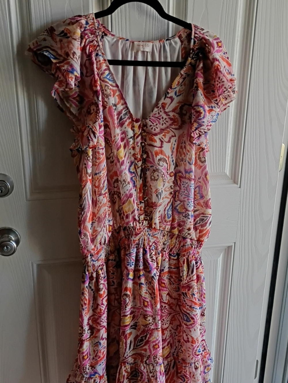 Floral Pink Paisley Ruffle Sleeve Dress